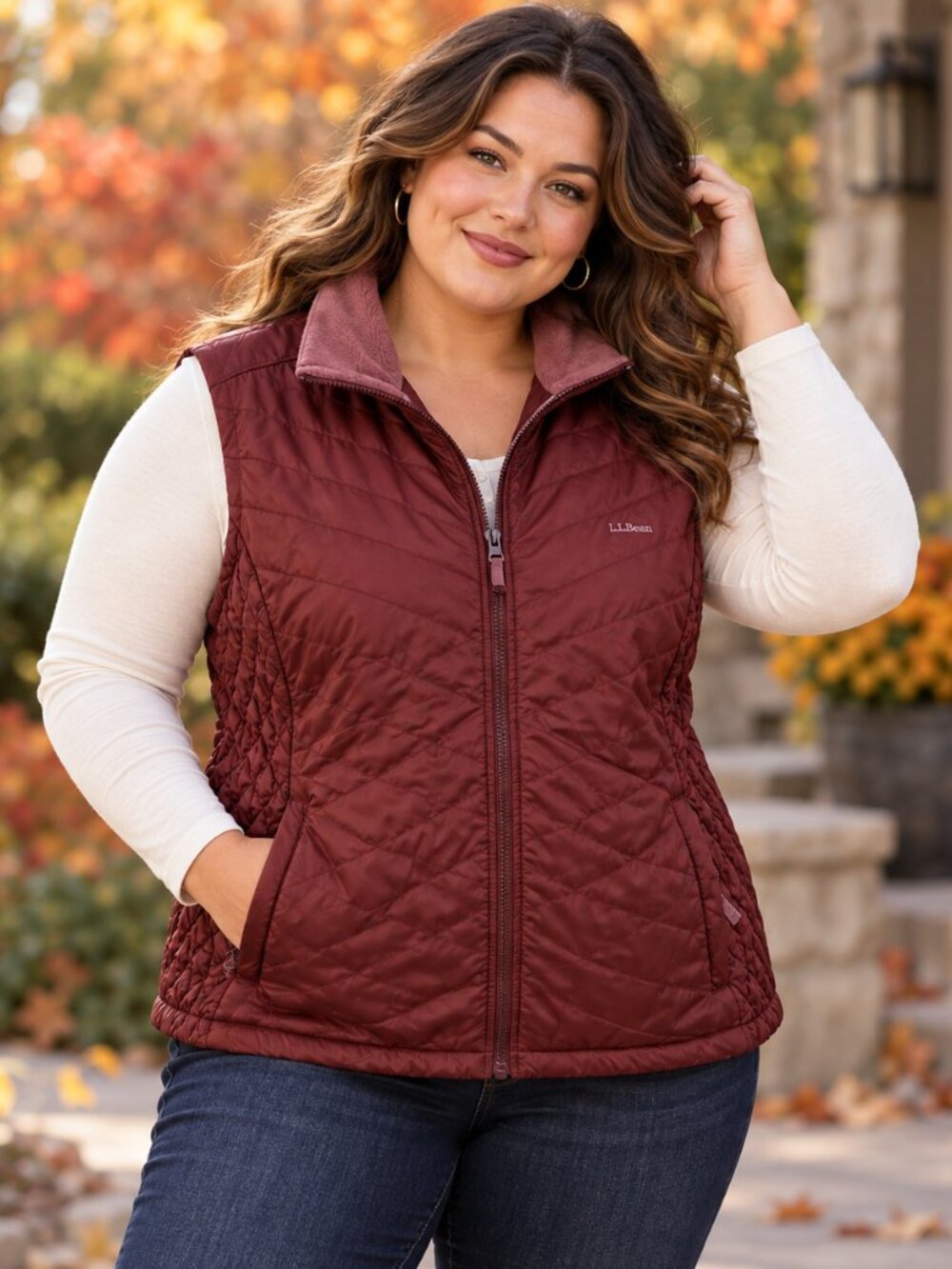 L.L.Bean 3X Plus Burgundy Quilted Fleece Lined Vest Outdoor Gorpcore